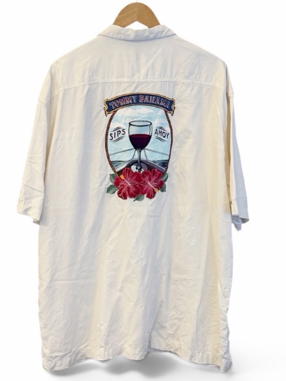 Tommy Bahama Embroidered White Short Sleeve Button-Up Shirt with Wine Patch 3X